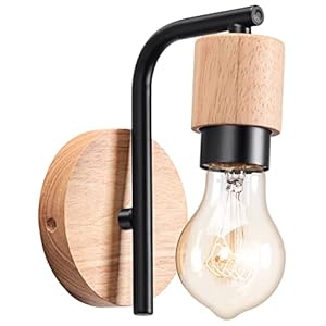 LIGKIN Applique Murale Industrielles, Appliques Murales Vintage, E27 Métal Bois Appliques Wall Décoration Murale Rétro, Lampe Murale Interieur pour Salon Salle à Manger Couloir (Noir)