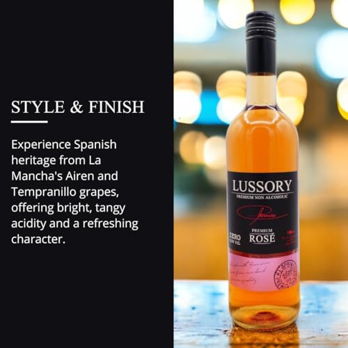Image of Lussory Premium Rose Alcohol Removed 0.0% Dealcoholized Rose Non Alcoholic Wine From Spain, Low Calories, Low Sugar, Halal Certified (750ml, 6 Bottles)