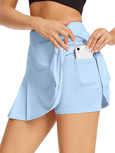 Raroauf Damen Athletic Skorts Leichter Aktiv Röcke mit Shorts Laufen Tennis Golf Workout Mini Rock mit Taschen - Blau - Mittel Cover