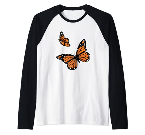 Monarch Butterfly Pair Of Monarch Butterflies Raglan Baseball Tee, Black