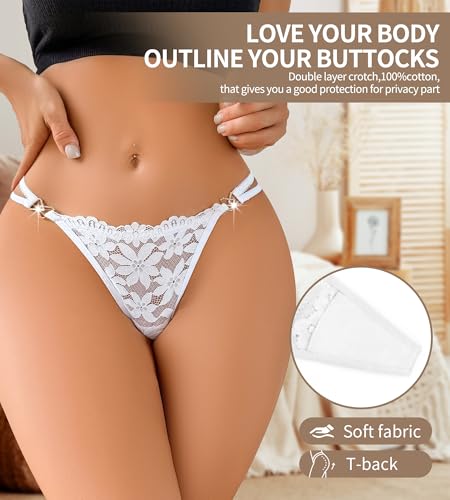 G-String Thongs for Women Sexy Lace T Back Underwear Low Rise No Show Cheeky Panties2