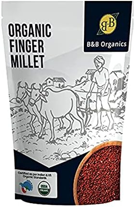 B&B Organics Finger Millet (Ragi) (500 g / 1.1 pound) (Indian Millet | Gluten free | Whole grain | USDA Certified)