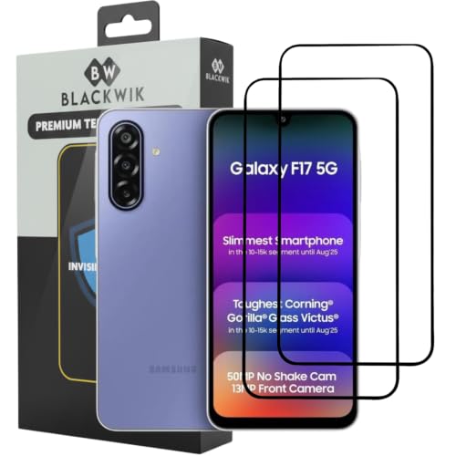 Image of Blackwik Premium Tempered Glass Screen Protector for Samsung Galaxy F17 with Edge-To-Edge Protector Coverage | Easy Installation Kit (Black) (Pack Of 2)