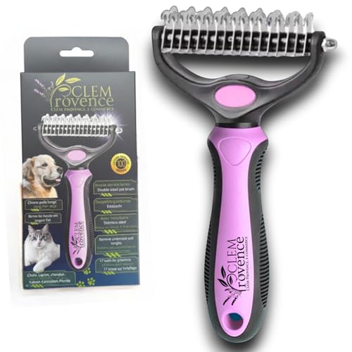 CLEM Provence - Brosse Chien & Chat Poil Long - Double Lame Démêlante pour Enlever Sous Poils et Nœuds Brosse Professionnelle pour le Toilettage de tous vos...