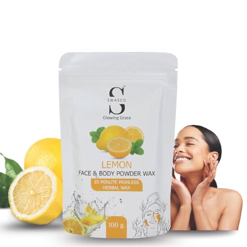 SWASCO Wax Powder for Hair Removal | Herbal Wax with Lemon & Multani Mitti 100g | Painless, 10-Minute Chemical-Free Waxing for Face, Body, Bikini, Underarms & Legs|For All Skin Types of Women & Men