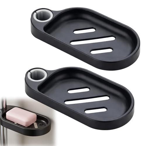 Image of 2pcs Shower Soap Holder Set, Soap Dish for Shower, Soap Tray, Wall Mounted Soap Tray for Bathroom, Removable Bathtub Organizer, Black