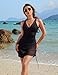 Blooming Jelly Women One Piece Swim Dress Tummy Control Swimsuits Modest Mesh Sheer V Neck Swimdress (M, Black)