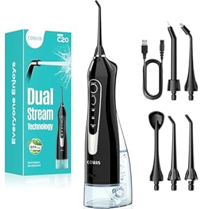 COSLUS Munddusche Kabellos Trragba Elektrische: 300ML WassertankTestsieger 2025 IPX7 Wasserdicht für Oral Health Enthusiasten Tägliche Tiefenreinigung Reinigung auf Reisen 5 Multifunktionale Jet-Tipps