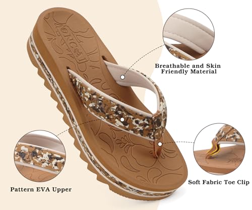 Image of ONCAI Flip Flops for Women, Fashion Printed Platform Sandals Woman with Arch Support Yoga Mat Cushion, Lightweight Summer Beach Outdoor Chunky Non-Slip Rubber Soles US Size 5-11