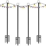 CRRXIN String Light Poles for Outdoor String Lights - 9FT Metal Light Poles with w/Hooks for String