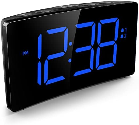 Alarm Clock, Large Display Digital Clock with 2 Alarms and Easy to Use, 6-Level Dimmer, 3-Level Alarm Sound & 3 Ringtones Bedside Alarm Clock for Bedrooms, 12/24H, 9 MINS Snooze, Adapter Isn't Include
