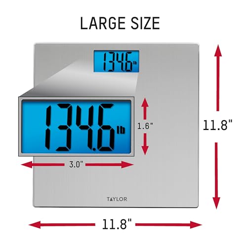 Taylor Digital Scales for Body Weight, High 400 LB Capacity, Brushed Stainless Steel Thin Glass Platform, Unique Blue LCD, Durable Platform, 11.8 x 11.8 Inches, Stainless Steel by Taylor - Image 3
