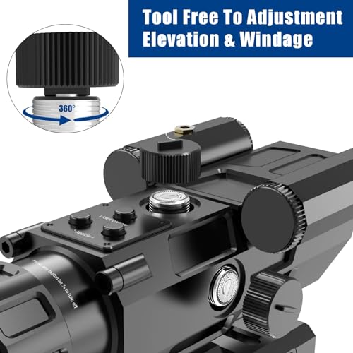 UUQ 4X32 Prism Optics Rifle Scope with Red Laser, Red Illuminated Reticle, Upgraded Buttons, and Glass Etched Reticle 4X Magnification - Fits 20mm Free Mounts - Suitable for Short-Distance Combat