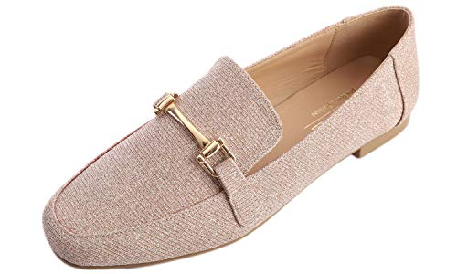 Feversole Women's Fashion Trim Deco Loafer Slippers Rose Gold Lurex 7.5 M Us #TOP29