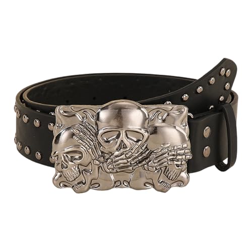 Trendy Men Belt With Skull Detailing Gothicism Styles Waist Belt Aesthetic Belt For Casual Wear
