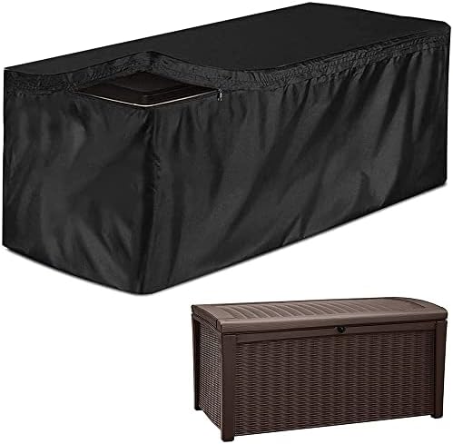 Patio Deck Box Cover Skyour Heavy Duty 420D Oxford 100% Waterproof Bench Outdoor Storage Deck Boxes Covers Garden Furniture Table Ottoman Dust Cover (Black, S: 48x24x22in)