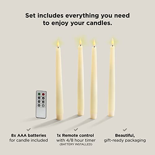 Flickering Flameless Taper Candles - 9 Inch, 4 Pack, Real Wax, Remote Control, Timer & Batteries Included, Realistic 3D Flame With Black Infinity Wick, Tapered Candlesticks For Wedding Or Home Decor #TOP4