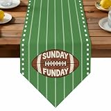 Sunday Funday Table Runner Linen Burlap Table Runner 120 Inches Long American Rugby Football Ball Green Dresser Scarves for Kitchen Island Coffee Dining Room Party Wedding Holiday Decor 13'x120'