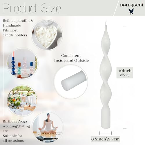 Image of Smokeless White Spiral Taper Candle Unscented Taper Candlesticks Handmade 10 inch Long Twisted Candles for Wedding Home Decor Gift