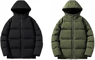 جاكيت شتوي مبطنة بالريش بغطاء للرأس بتصميم مخطط وإغلاق أمامي بسوستة