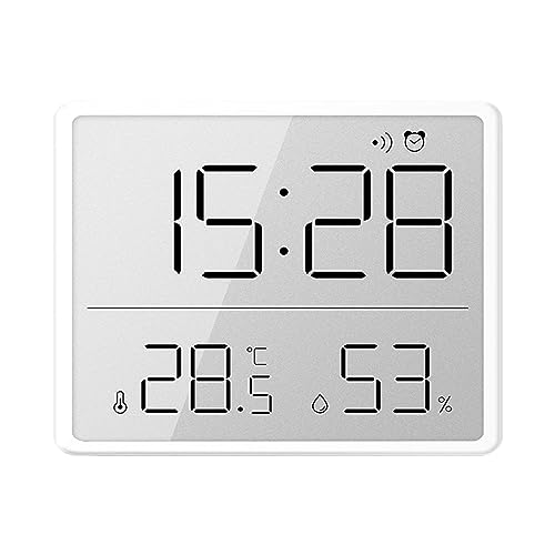 HERCHR Digital Wall Clock with Temperature Humidity Display,Alarm Small Wall Clocks Slim Battery Operated LCD Digital 3.7×0.6×2.9in for Bedroom Home Office