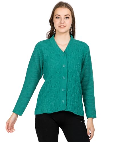 Image of Lady Willington Women Woolen V-Neck Self Design Cardigan Heavy Daffodil Fabric Cardigan Winter Wear Pure Wool Cardigans for Women Sweaters Long Cotty Fully Warm Cardigan Free Sizes