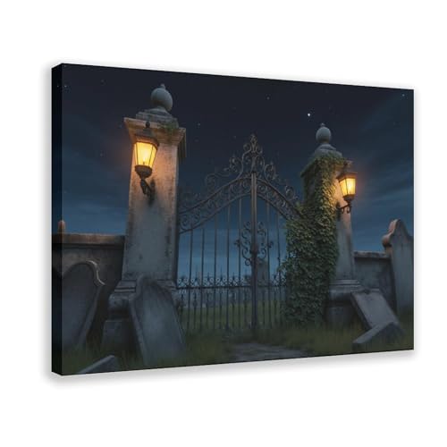 Haunted Cemetery Gate Gothic Decor Spooky Halloween Wall Art Decorative