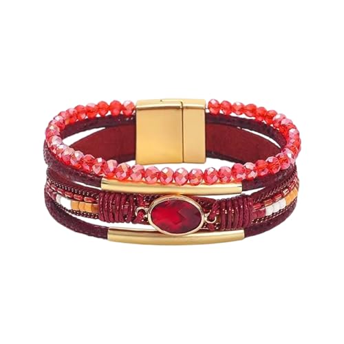 Leather for Women Handmade Crystals Beads Heart Stackable Adjustable Cuff Jewelry Accessory Gift