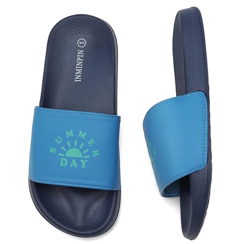Image of INMINPIN Kids Boys Girls Slides Sandals Beach Pool Shower Shoes | lightweight, easy to clean paired with shorts,T-shirts,jeans,a short skirt for swimming pool,beach,bathroom