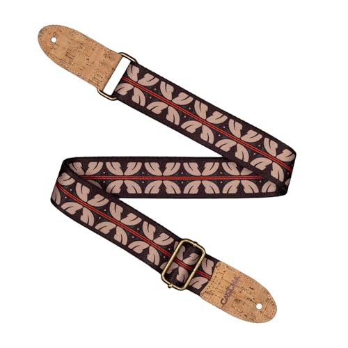 Sangle de guitare en liège CASCHA motif ethnique rouge réglable 158cm