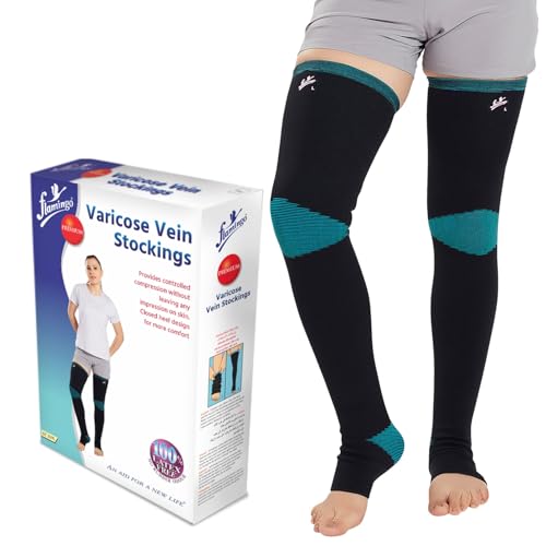 Image of Flamingo Premium Varicose Vein Stockings | Medical Compression Stockings for Varicose Veins & Swelling | Compression Socks for Men & Women | Size - LARGE | 1 Pair |