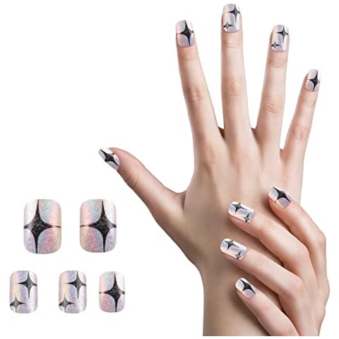 Sternenhimmel Falsche Nägel mit Design Quadratische Vollabdeckung Rosa Acrylnägel Magnetisches Katzenaugengel Gefälschte Nägel Glänzende Maniküre Frauen Mädchen Cover