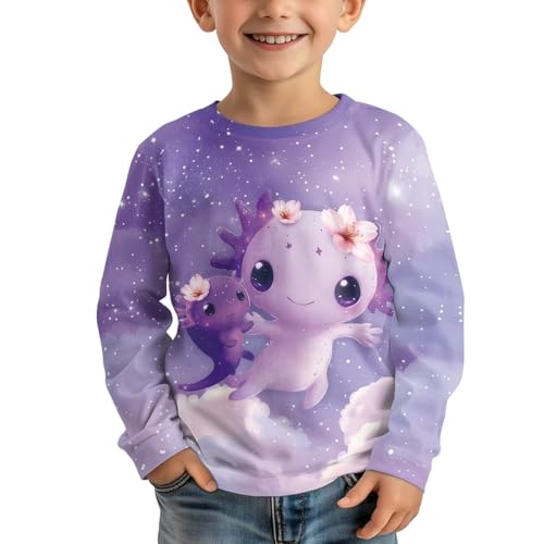 Image of Girls Cartoon Print Long Sleeve Graphic Tee Casual Crew Neck T-Shirts for 3-16 Years Little Girls