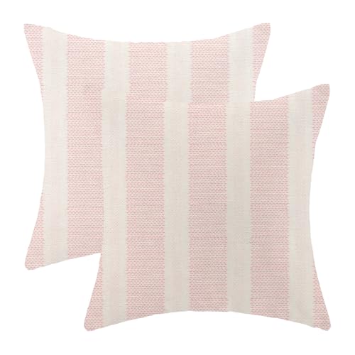 Yxuiyal Boho Pillow Covers 18x18 Set of 2 Pink Stripes Throw Pillow Covers Outdoor Decoration Bohemian Style Modern Abstract Decorative Pillowcase Farmhouse Linen Cushion Cover for Home Couch Sofa