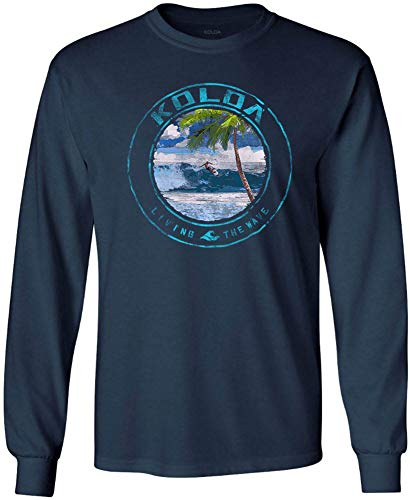 Koloa Surf Company - Mens Watercolor Vintage Surfer (Large-Navy Long Sleeve Heavyweight T-Shirt/C)