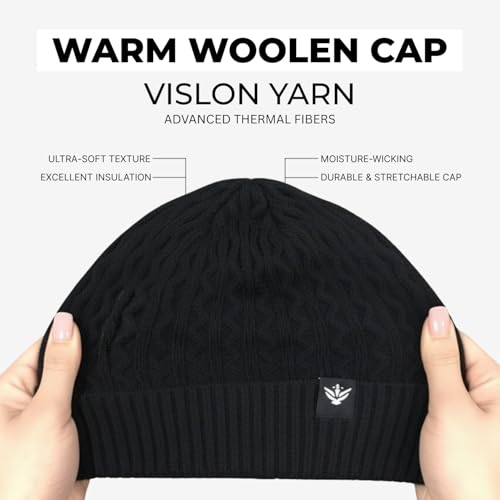 Image of AMOLDO Unisex Woolen Beanie Cap | Warm Winter Hat - Zigzag Design