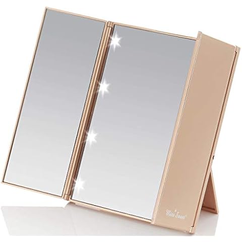 Miss Sweet Lighted Trifold Mirror for Beauty Makeup Travel Mirror Compact (Gold) Cover