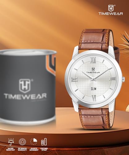 Image of TIMEWEAR Analog Slim Two Hands Leather Strap Watch for Men