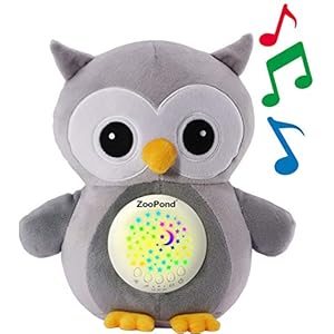 Baby Soother White Noise Machine, Shush, Crib Toy with Music and Lights, Star Projector, Infant Sleep Aid, Owl Sound Machine (Grey)