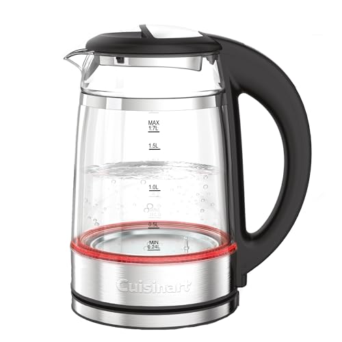 Cuisinart hervidor de vidrio 1,7 L con control de temperatura, hervido rápido 3 kW, exterior frío al tacto, doble pared, sin BPA, pico antigoteo, base 360°, apagado automático y pantalla táctil