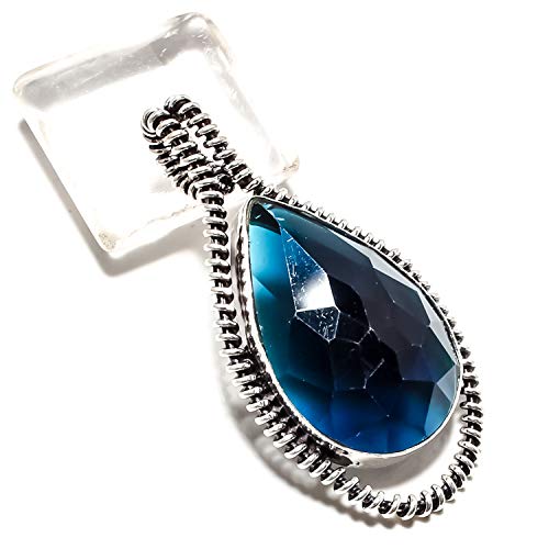 Pendentif saphir bleu fait main en argent sterling 925, cadeau précieux unique SF-2129