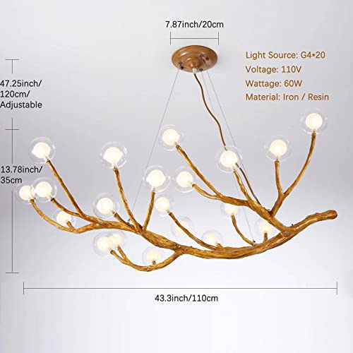 Image of NorDiem 20-Light Farmhouse Resin Tree Branch Chandelier Bubble Glass G4 LED