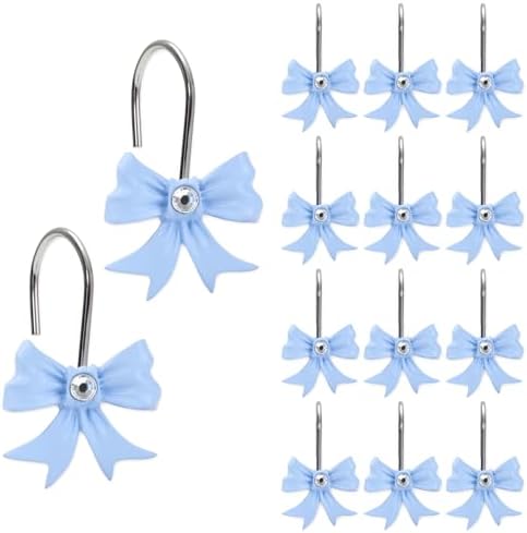 Amazon.com: JarThenaAMCS 12Pcs Blue Bow Shower Curtain Hooks Cute Bow ...