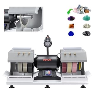 VEVOR Cabbing Machine, 8" 3/4 HP 1800 RPM Efficient, Lapidary Rock Grinder Polisher with Diamond and Resin Wheels, LED Lamp, Water System, Lapidary Equipment for Gemstone Grinding, Stone Polishing