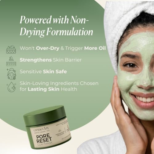 Image of Pore Reset Non-Drying Clay Mask | Oily & Sensitive Skin 50g | Minimize Pores, Controls Oil, Soothes Skin | French Green Clay, Heartleaf Extract & L-Carnitine | Face Mask for Women Skin Care (Oily & Combination Skin)