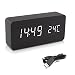 Produktbild kwmobile Wecker Uhr in Holzoptik digital - Digitalwecker Anzeige von Uhrzeit Temperatur Datum - Alarm Clock mit USB Kabel in Schwarz mit weißen LEDs