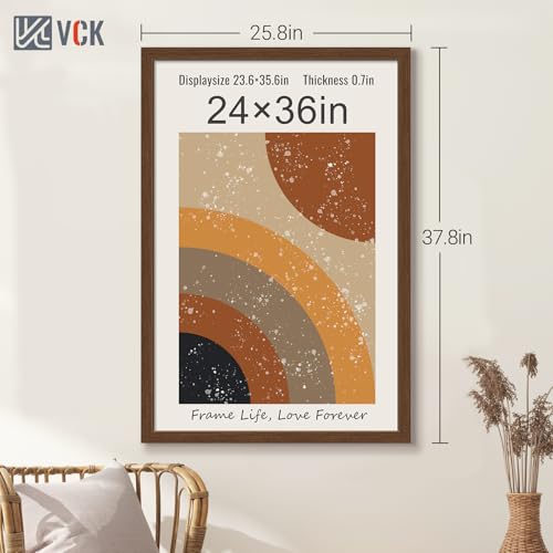 Image of VCK 24x36 Poster Frame Solid Wood brown 3 Pack Picture Frames 24 x 36 Inches with Wall Mounting Hanging