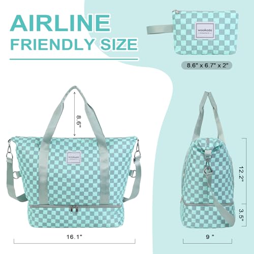 WOOMADA Weekender Bag for Women, Travel Duffel Bags with Toiletry Bag & Shoe Compartment(brown checkerboard) — view 2