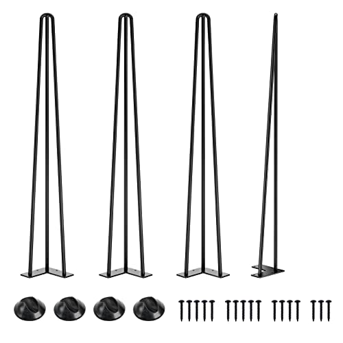 SMARTSTANDARD Hairpin Table Legs 34 Inch, 1/2'' in Diameter 3 Rods, Metal Home DIY Projects for Nightstand, Coffee Table, Dresser with Rubber Floor Protectors, Black, 4PCS 34 Inch Black