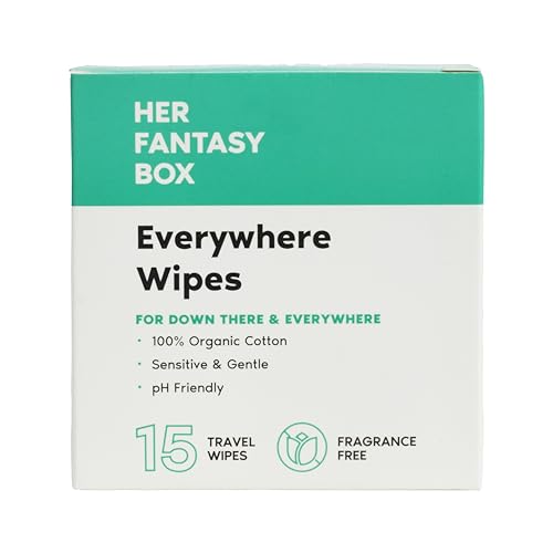 Her Fantasy Box | Everywhere Wipes – 100% Organic Cotton, Gentle & Refreshing, pH-Balanced, Fragrance-Free, Plant-Powered for Body, Face & Intimate Areas, Ideal for Sensitive Skin - 1 Pack, 15 Wipes